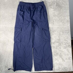 Aerie Wide Leg Cargo Pants Womens M Blue Elastic Waist Drawstring Pockets Lounge